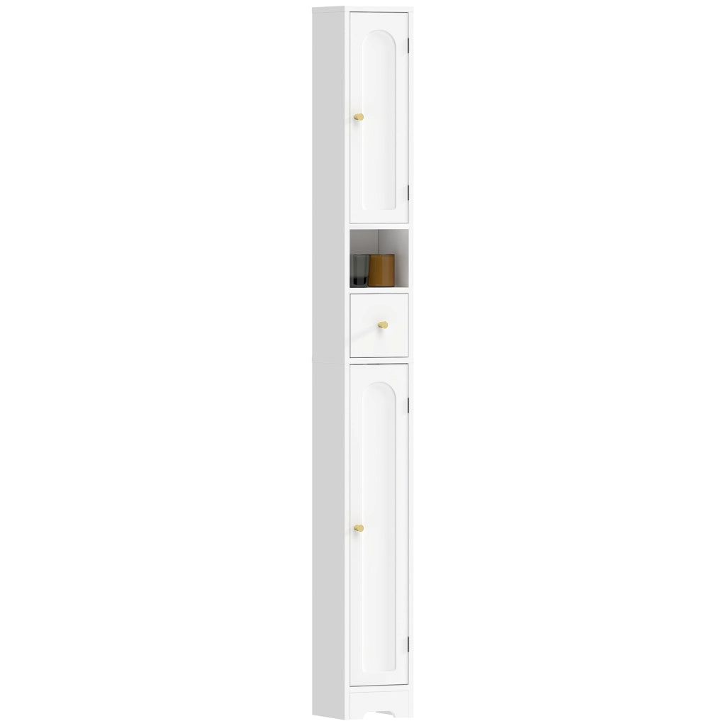 Armadietto Bagno Stretto con Cassetto Ante Curve Ripiano Regolabile ¨C Zephmum ¨C 20x20x185 cm Bianco