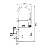Rubinetto per lavello con bocca alta, provvisto di doccetta a 2 getti con attacco magnetico, serie miami