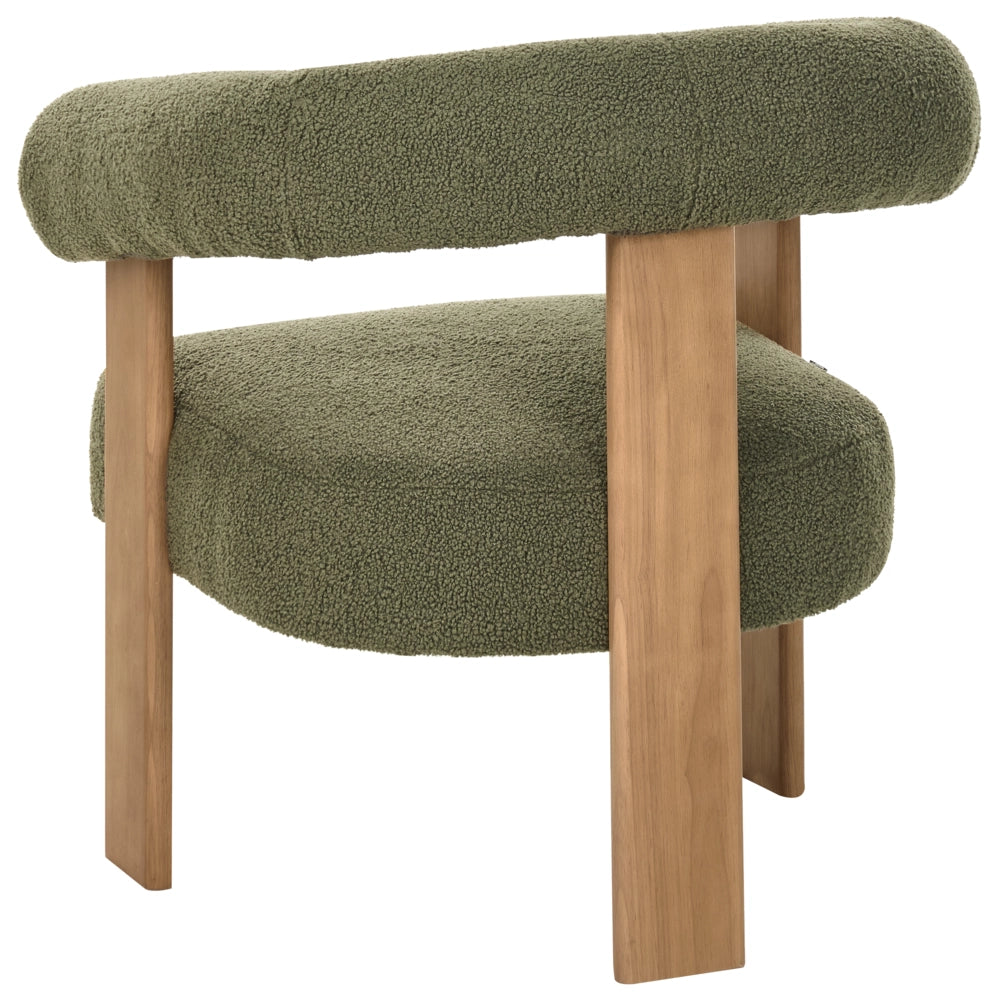 Set da salotto divano a 2 posti poltrona imbottita bouclé verde e marrone scuro stile retrò soggiorno