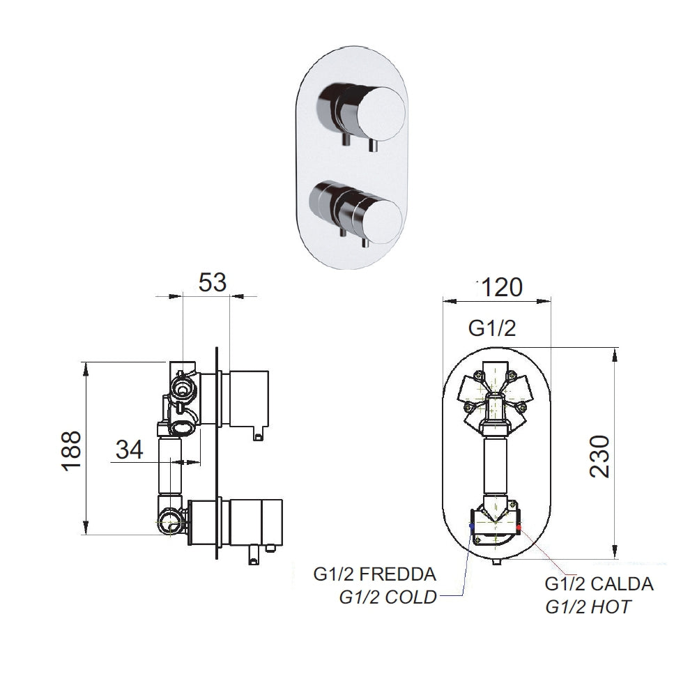Miscelatore termostatico doccia con deviatore 5 posizioni - serie minimal thermo