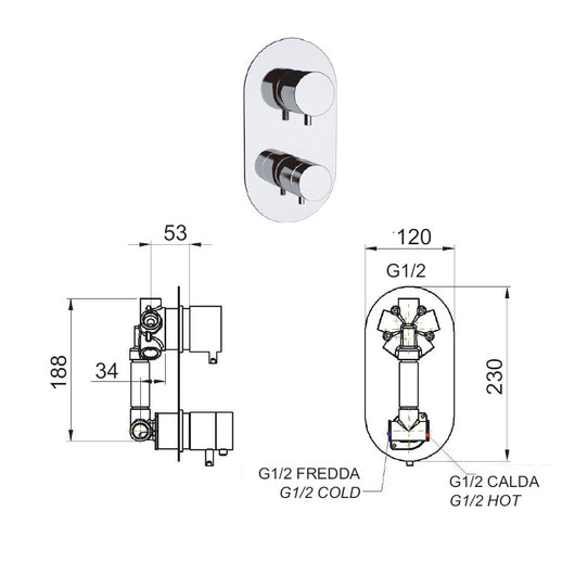 Miscelatore termostatico doccia con deviatore 5 posizioni - serie minimal thermo
