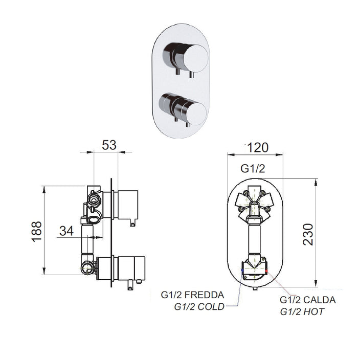Miscelatore termostatico doccia con deviatore 5 posizioni - serie minimal thermo