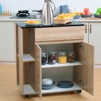 Carrello da Cucina con Ruote, Carrello Cucina con Cassetti Armadietto in Legno Truciolato 78x39.5x88.5cm