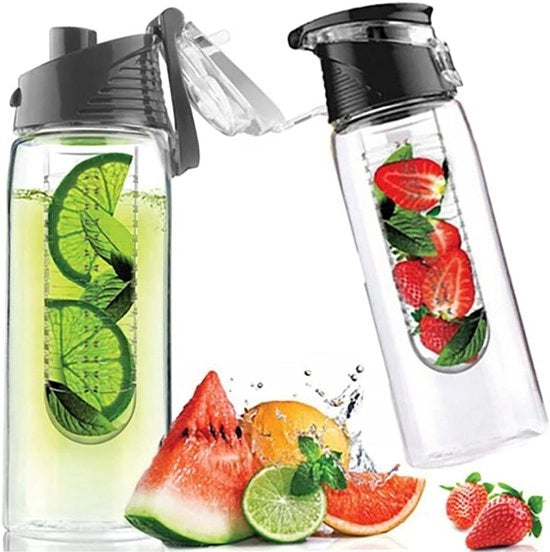 Bottiglia con imbottigliamento frutta 700 ml di Tritan - BPA libero - Coperchio pieghevole con maniglia di trasporto - Nero grande