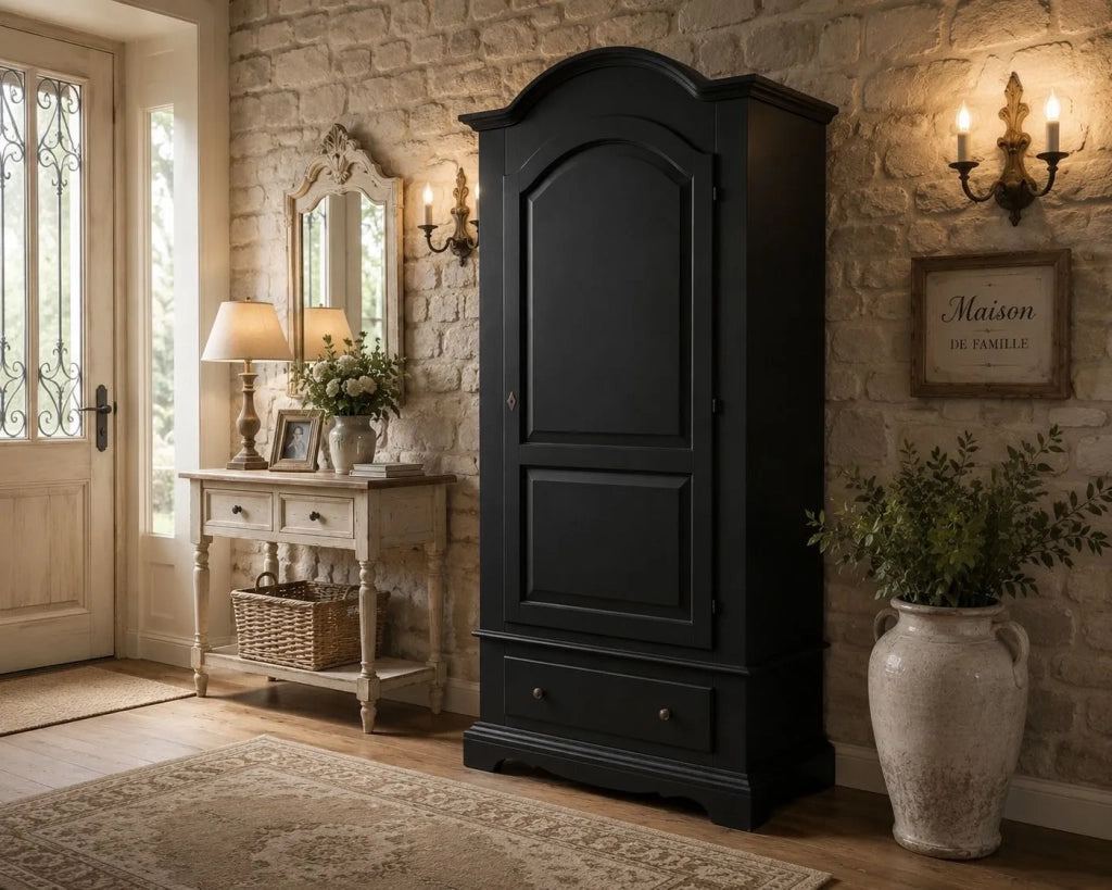 Armadio shabby chic 1 porta legno nero opaco 96x56x196 - Mobili 2G