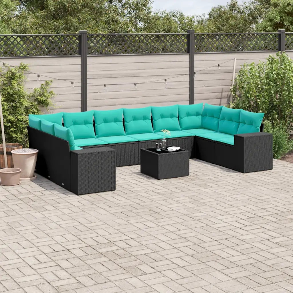 Set Divani da Giardino 11 pz con Cuscini Nero in Polyrattan 3223076