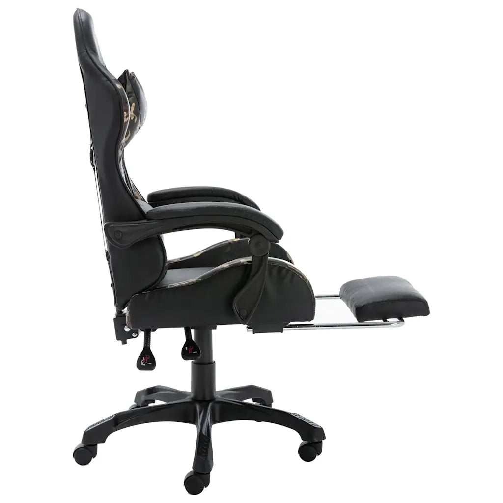 Sedia da Ufficio | Sedia da Gaming con Poggiapiedi Nera e Mimetica in Similpelle