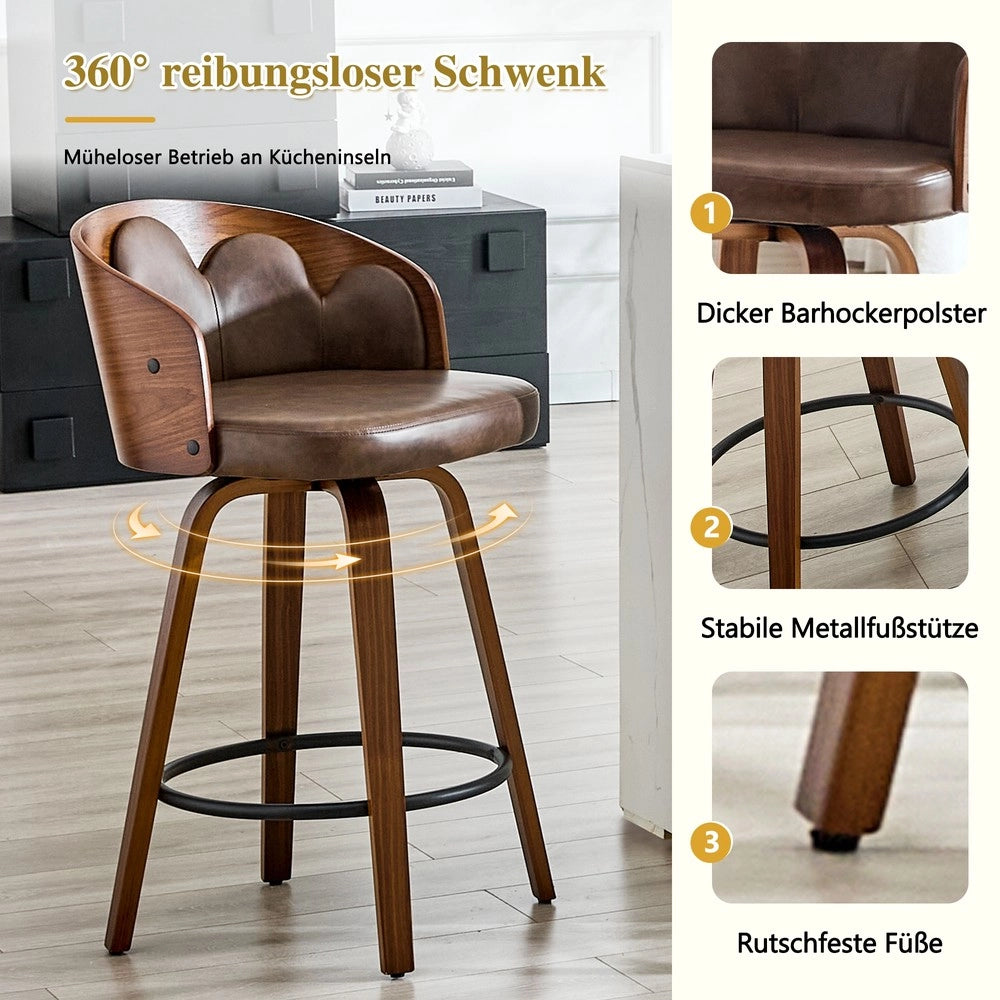 Set 2 Sgabelli da Bar con Schienale Floreale ¨C MINIMAL ¨C Legno Curvo, Ecopelle, Metallo, Moderno