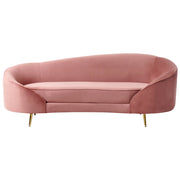 Divano velluto rosa glamour curvo stile retrò a 2 posti gambe metallo dorato