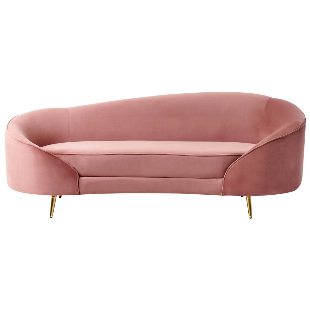 Divano velluto rosa glamour curvo stile retrò a 2 posti gambe metallo dorato
