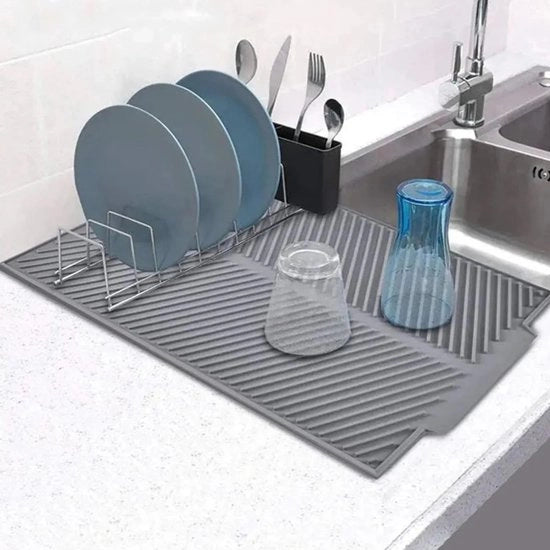 Mat di Afdruip con Silicio Opvougalbe Extra Grande - Resistenente al Calore - Bordo Antiscivolo - Mat di Afdruip con Fusto di Scarico - Sicuro per l'Alimentazione - Mat di Afdruip con Bordo Antiscivolo