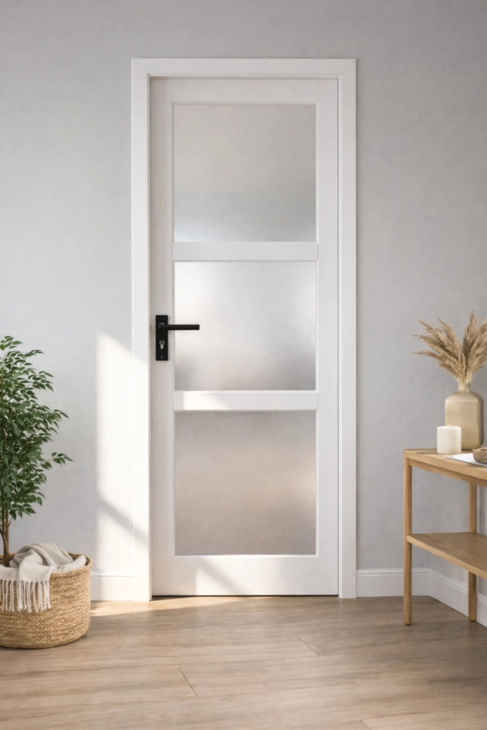 Blocco Porta Kenya Vetro Bianco H204 x L73 Pannello Lati Sx Spinta + Maniglia