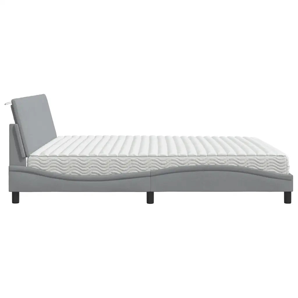 Letto con Materasso Hanko Grigio Chiaro 200x200 cm in Tessuto