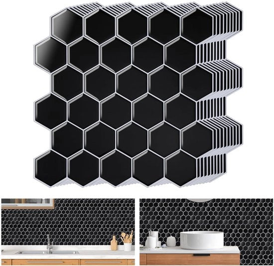 Tegoli a forma di esagono neri 30x30 - Decorazione per parete resistente al calore