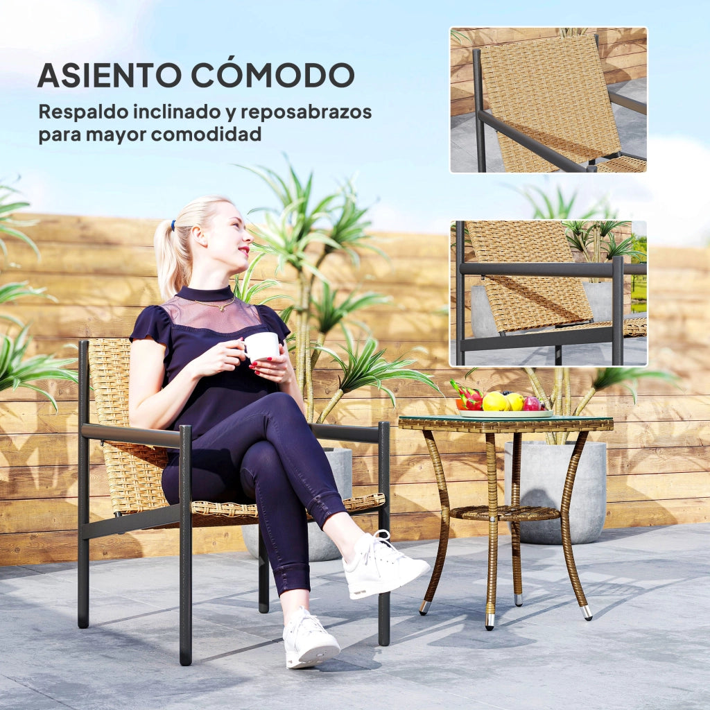 Sedia da pranzo in rattan per giardino ¨C zephmum ¨C 74x61x81 cm colore naturale con braccioli