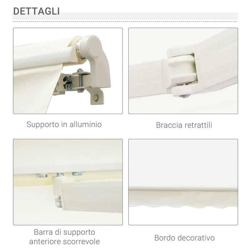 TENDA DA SOLE PER ESTERNO AVVOLGIBILE A MANOVELLA 295 X 245 CM BIANCO