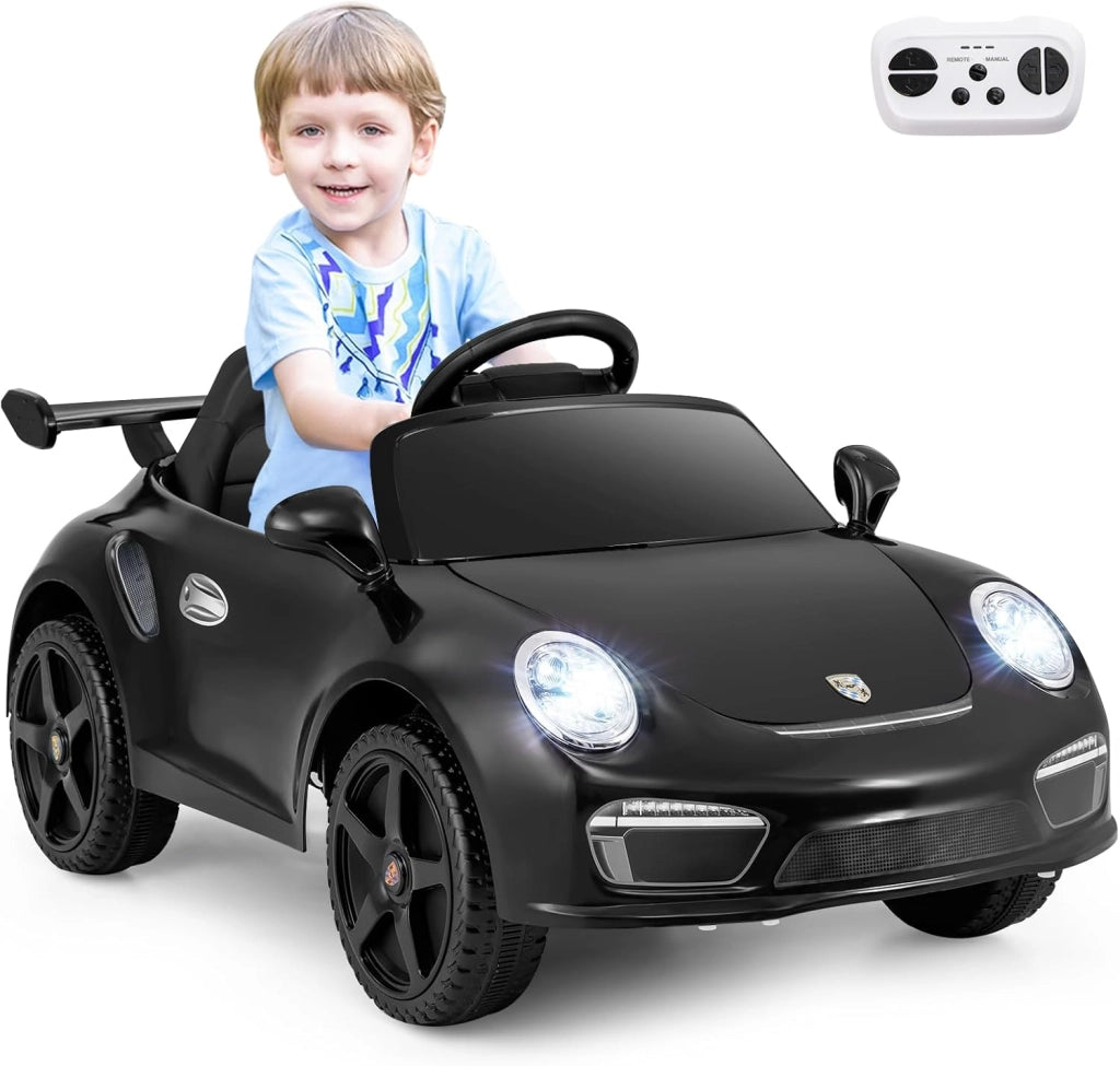 12 V Auto Elettrica per Bambini, Macchina Elettrica Porsche con Licenza Ufficiale, Telecomando, Musica, Luci LED, Clacson e Avvio Morbido, per Bambini 3-8 Anni (Bianco)