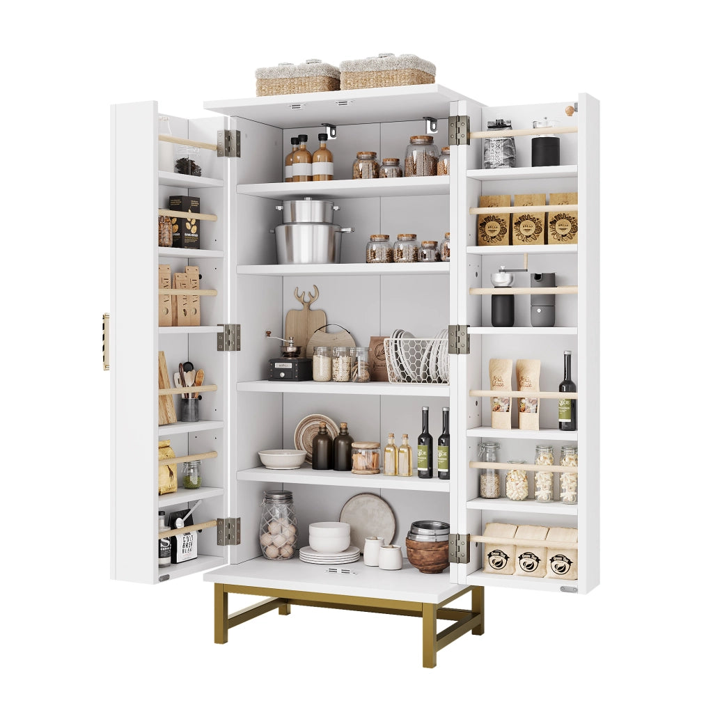 Mobile contenitore bianco con maniglie dorate, 60 x 40 x 130 cm