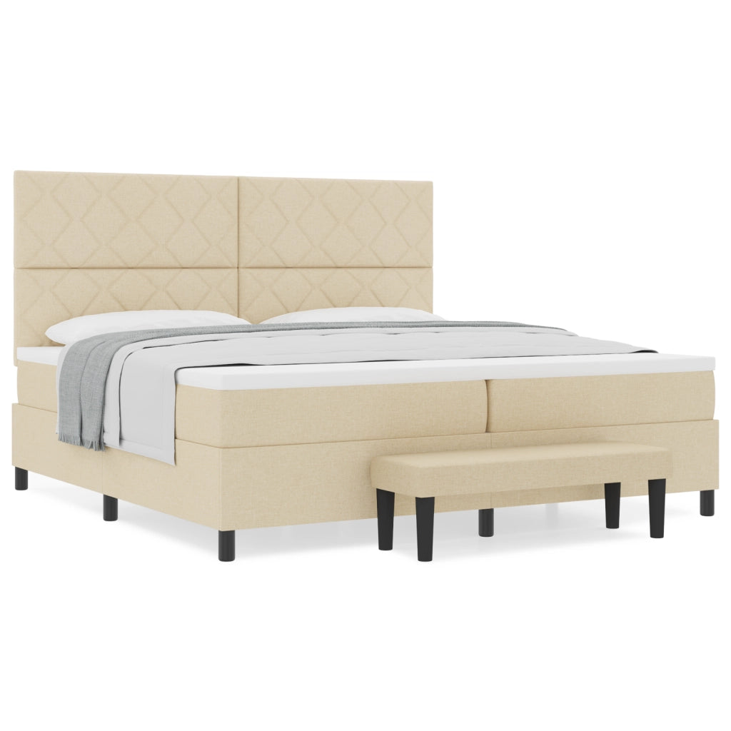 Letto con Box Spring con Materasso & Panca Crema 200x200 cm in Tessuto