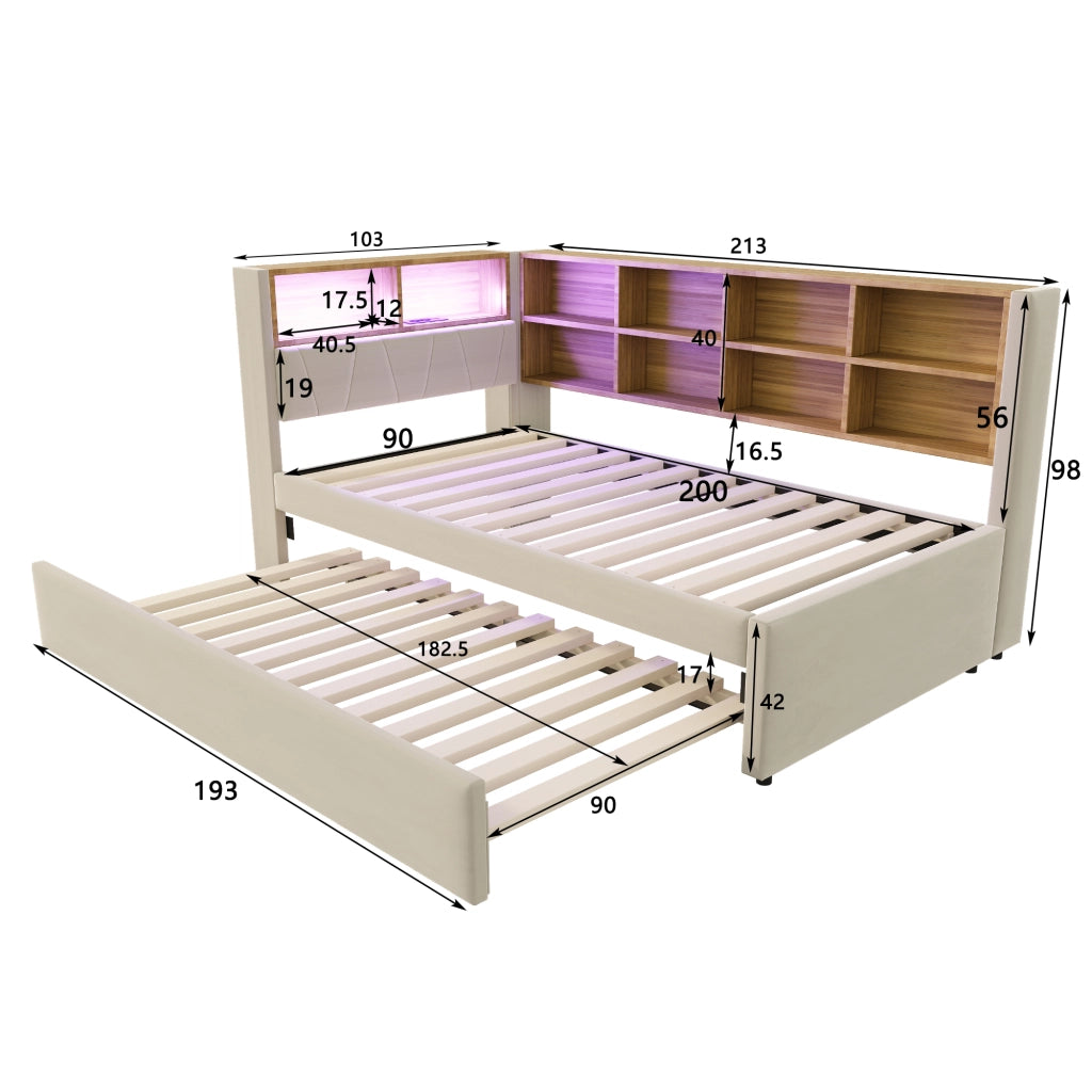 Divano letto multifunzione flanella beige 90x200 cm