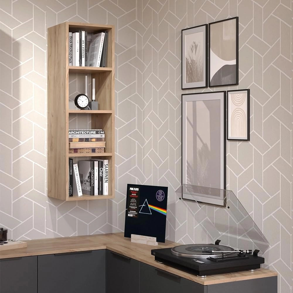 Scaffale a muro Wido, Antracite, 30 x 100 cm con 4 ripiani aperti, per l’archiviazione a parete di libri e oggetti decorativi
