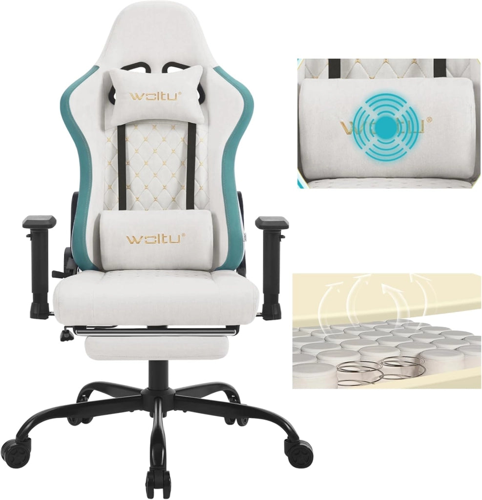 Sedia Gaming con Massaggiatore, Poltrona Ufficio Ergonomica, Sedia da Scrivania reclinabile, Poggiatesta,Supporto Lombare, 150 kg, Tessuto tecnologico, Nero+Grigio