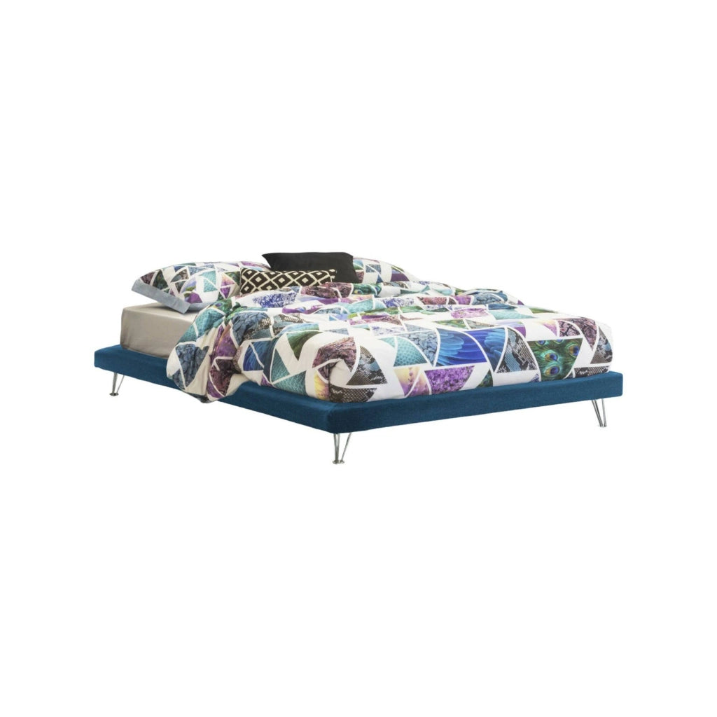 Letto matrimoniale Arbatrax, Letto fisso in tessuto con piedini, Made in Italy, adatto per materasso cm 160x190, Blu