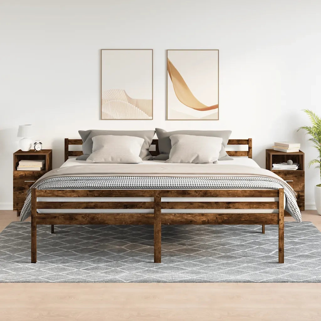 Comodini 2 pz con 2 Cassetti-Set di 2 Tavolino da notte Rovere Fumo 36x36x68 cm