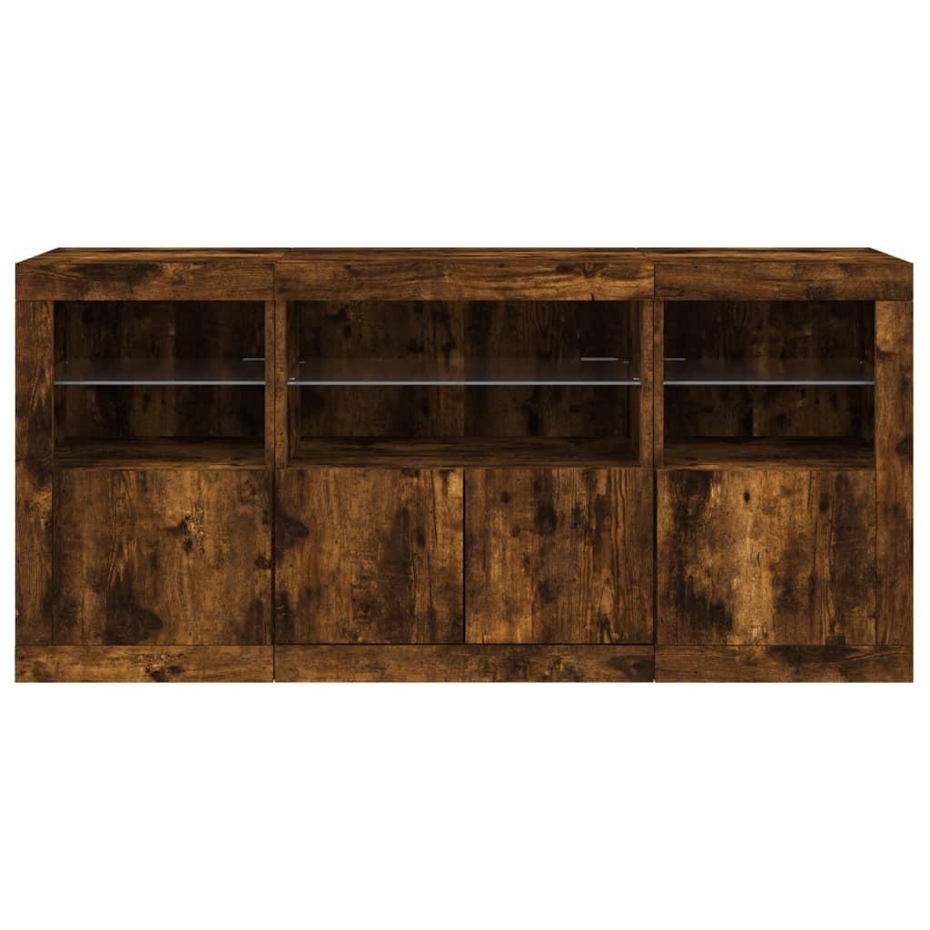 Credenza cassettiera armadio mobile contenitore organizer per cucina soggiorno salotto con luci LED 142,5 x 37 x 67 cm marrone 02_0029869