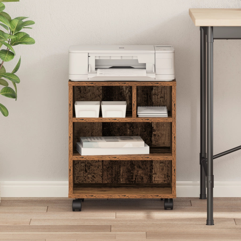 Stand per stampante  con ruote in legno vecchio 41x32x48 cm