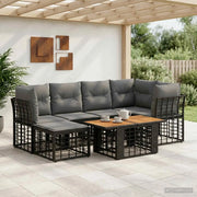 Set Divano da Giardino 7 pz Nero e Grigio scuro polyrattan 3437887