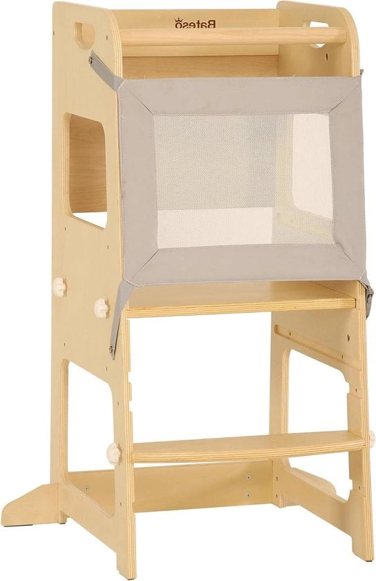 Tavolo di apprendimento in legno per bambini con rete di protezione rimovibile e funzione di regolazione di altezza + tappeti antiscivolo