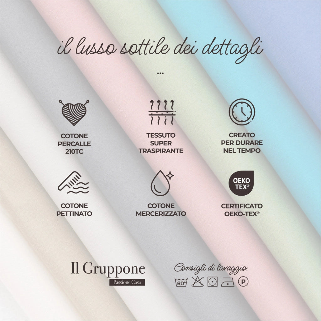 Completo Lenzuola Matrimoniale 100% Cotone Percalle 210 Tc Certificato OEKO-TEX Confezionato in Italia Lenzuolo con Angoli Maxi 30 cm, 2 Federe con Patella Orchidea