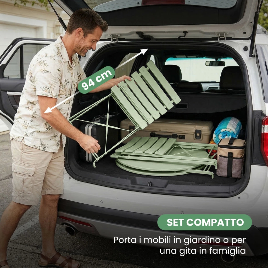 Set di mobili da balcone ORION Tavolo rotondo e 2 sedie nel fresco verde