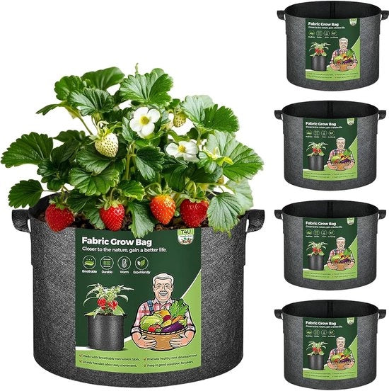 Set di 5 contenitori per piante in PVC di 10 galloni con maniglia - contenitori pesanti e resistenti non tessuti per la coltivazione di patate, pomodori, orchidee e gigli