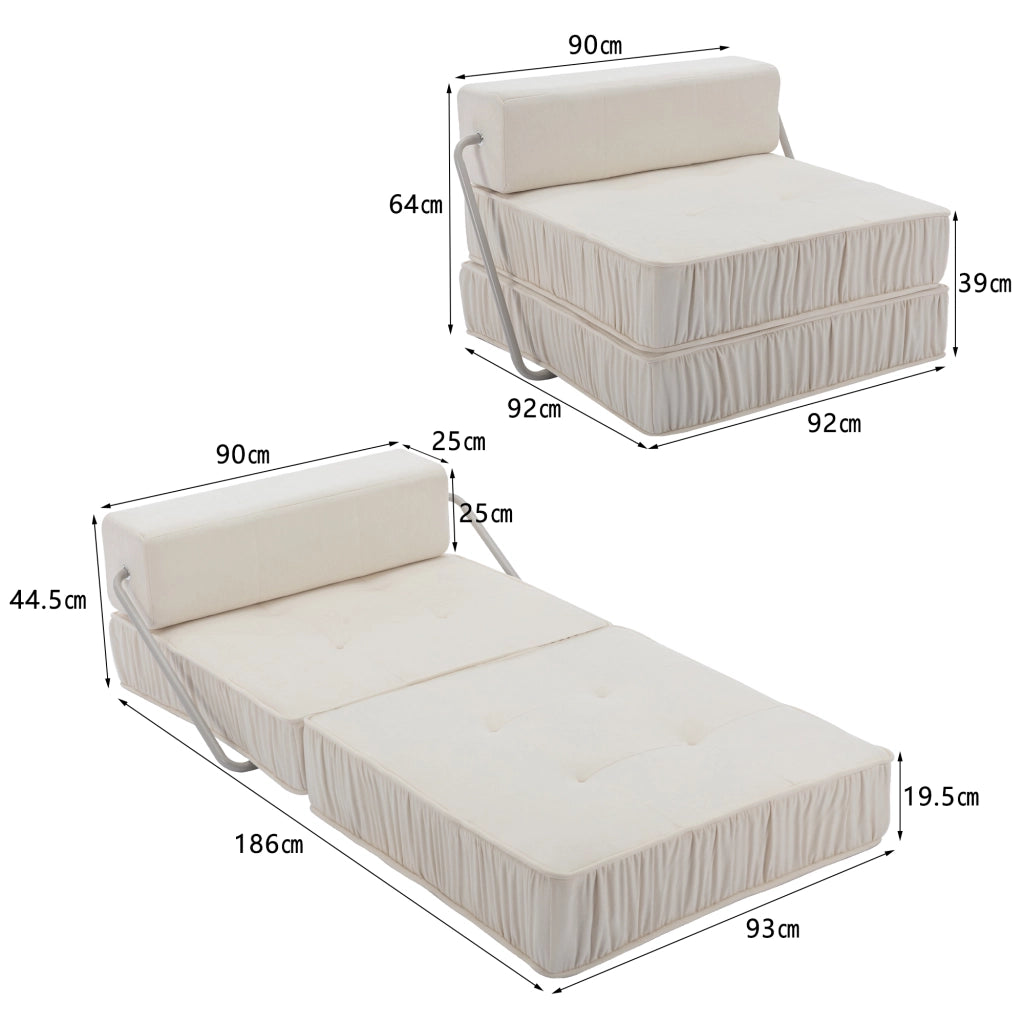 Divano letto modulare convertibile in ciniglia con schiuma e base a molle, elementi separabili per soggiorno bianco