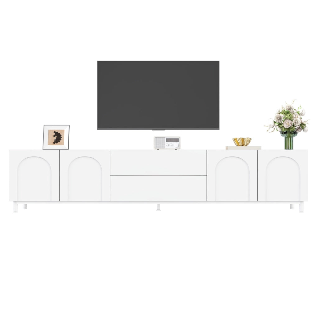 Mobile TV 180x40x48 cm con 4 ante; 2 cassetti e passacavi in MDF e pannelli di particelle bianco