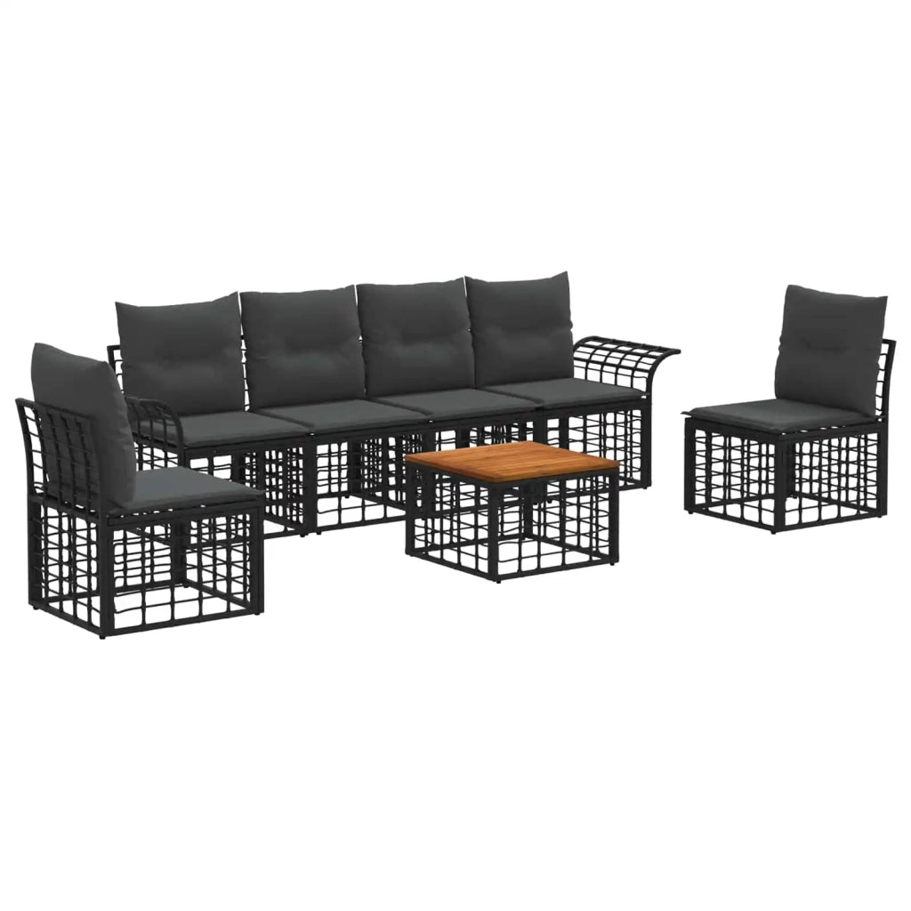 Set di divani da esterno 7 pcs Nero e Grigio scuro Poliestere