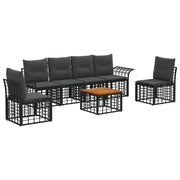 Set di divani da esterno 7 pcs Nero e Grigio scuro Poliestere