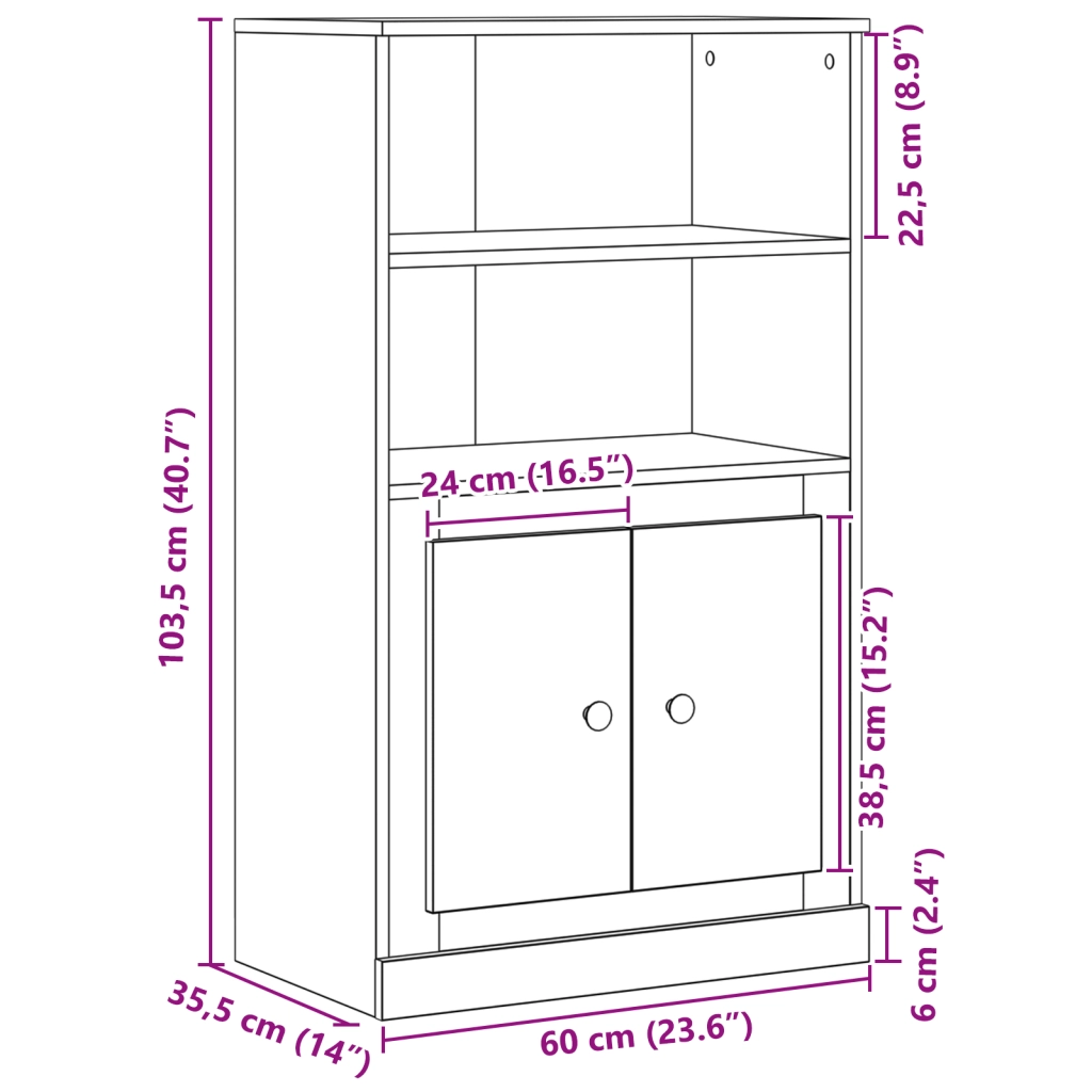 Mobile Alto Nero Rovere 60x35.5x103.5 cm Legno ingegnerizzato