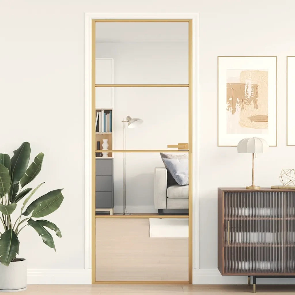 Porta Interni Sottile Oro 76x201,5cm Vetro Temperato Alluminiocod mxl 134721