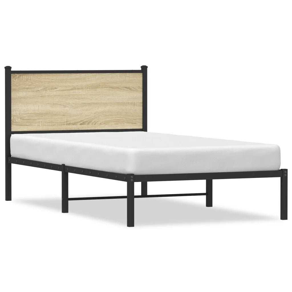 Letto singolo | Letto per adulti | Giroletto senza Materaso in Metallo Rovere Sonoma 100x200 cm