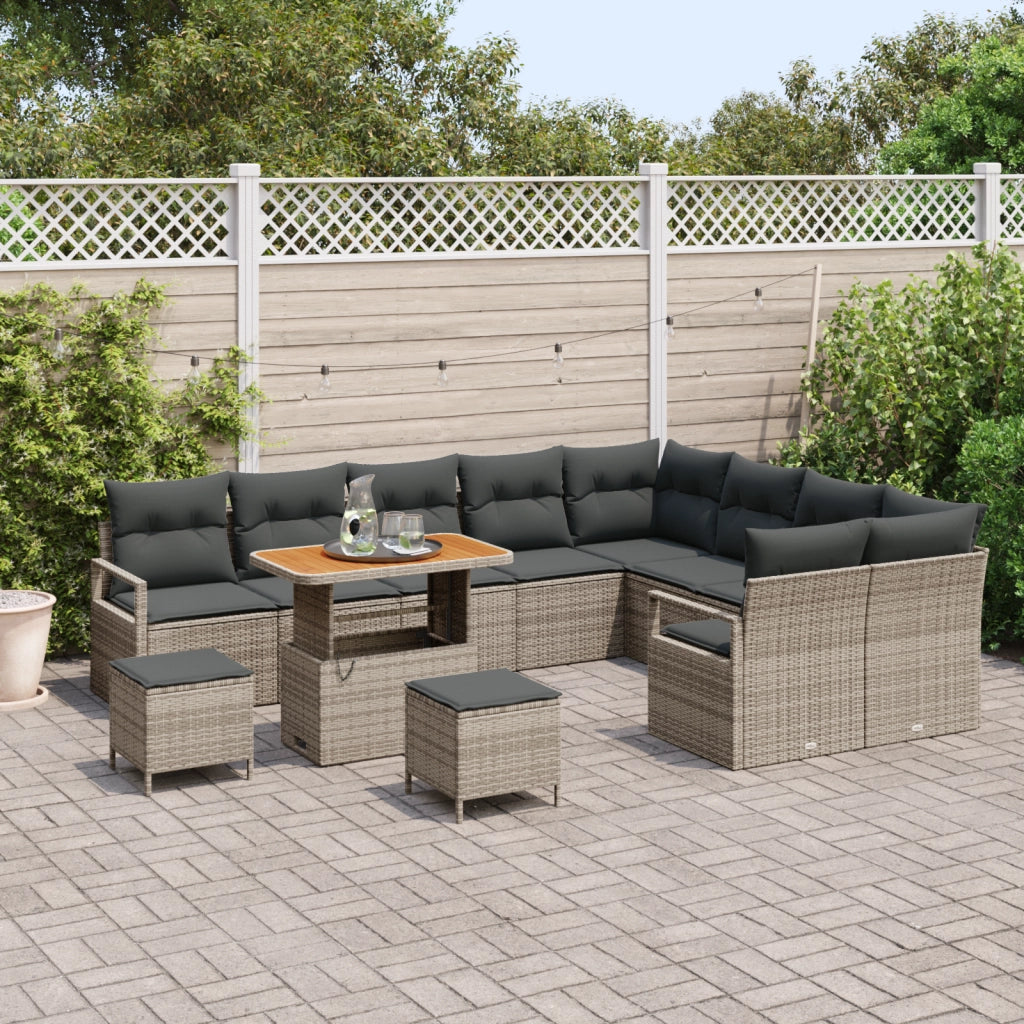 Set di Divano da Giardino vitaXL 12 Pezzi con Cuscini in Rattan Grigio e Acacia
