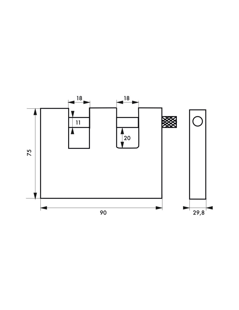 Lucchetto LAND blindato 90 mm con doppio arco, 3 chiavi – THIRARD
