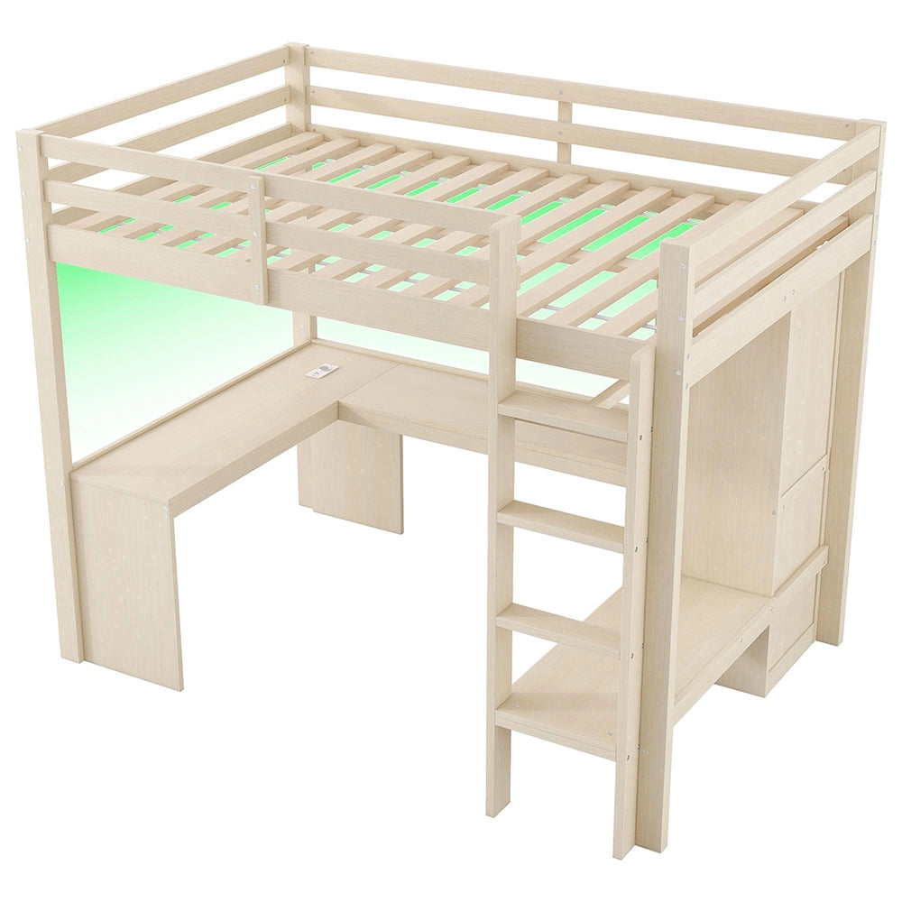 Letto mezzanino 140x200cm?- Xylo - scrivania LED USB naturale