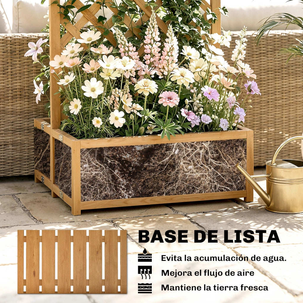 Fioriera con Griglia in Legno per Piante Rampicanti con 2 Contenitori Pieghevoli ¨C zephmum ¨C Legno Naturale 73x70x170 cm