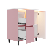 Mobile sottolavabo con 2 cassetti; luce LED; per bagno; in MDF e ceramica; 76×47×89 cm; rosa