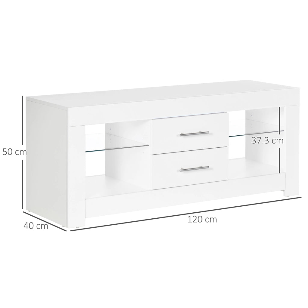 EasyComfort Mobile Porta TV da 55" con Luci LED a 12 Colori e Telecomando, Legno e Vetro 120x40x50cm, Bianco