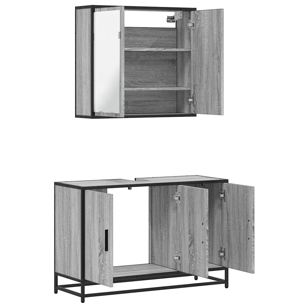 Set Mobili da Bagno 2 pz Grigio Sonoma in Legno Multistrato 3300893