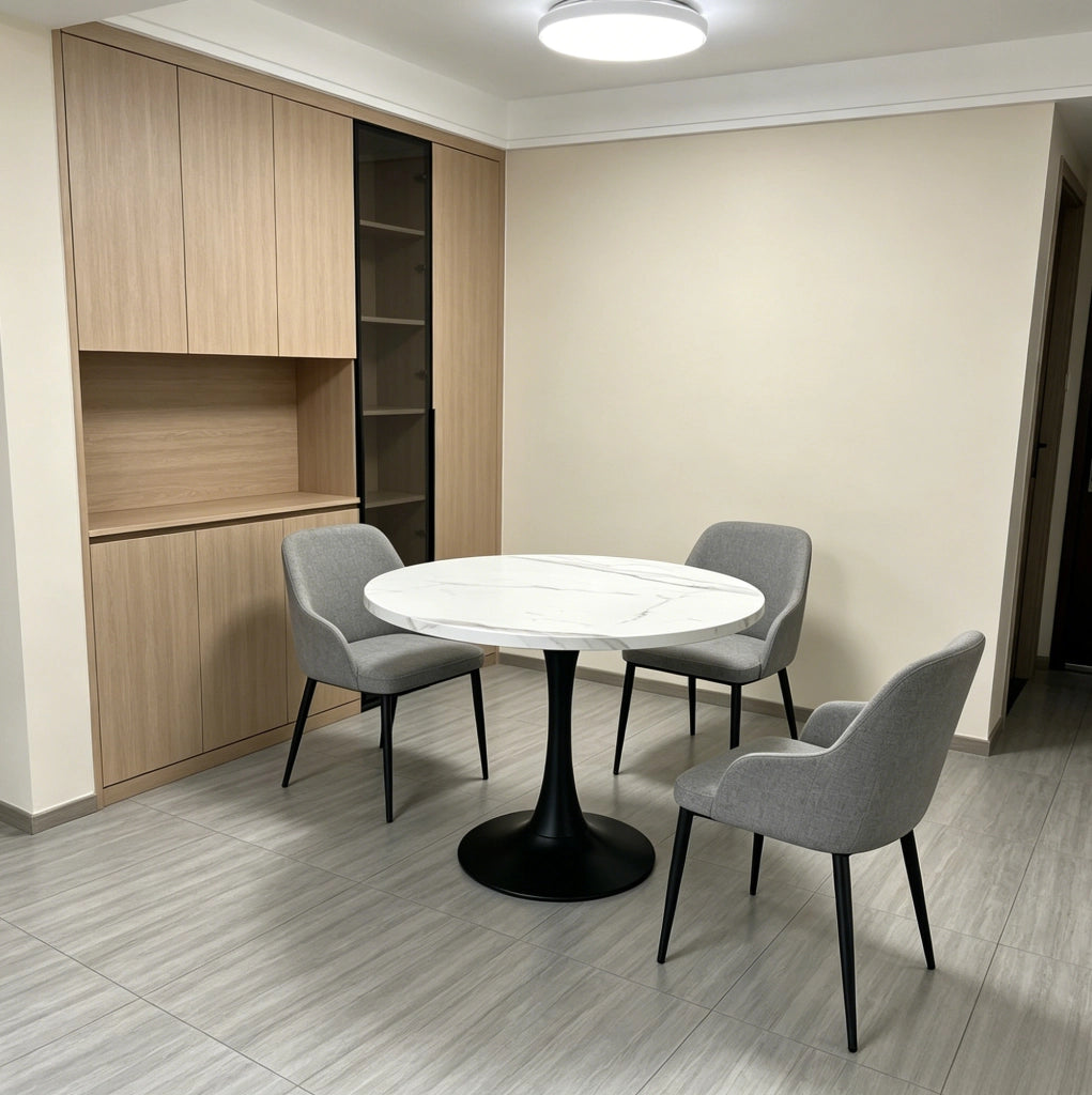 Tavolo rotondo Ø 80 cm effetto marmo bianco con base nera